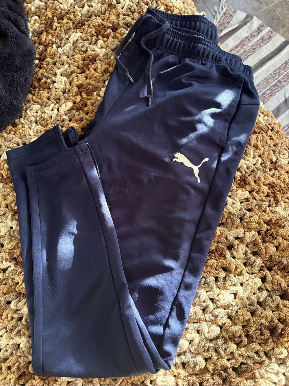 Puma Dark Blue Track Joggers with White Logo